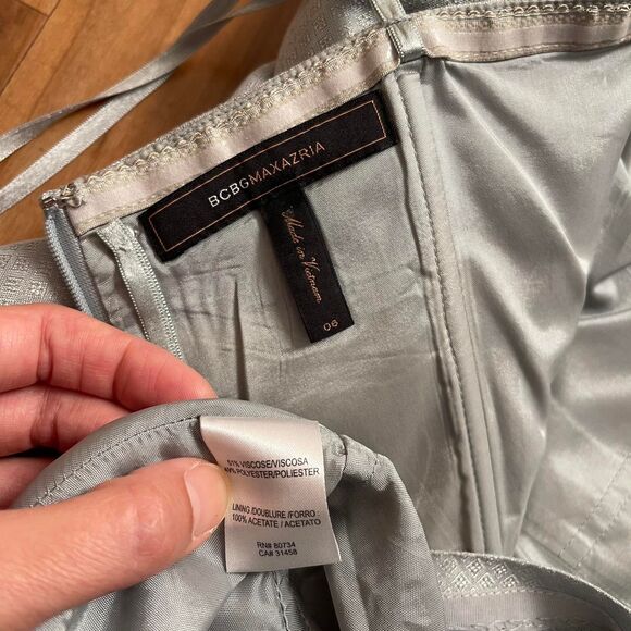 Vintage Y2K BCBGMAXAZRIA Metallic Silver Gray Strapless Prom Cocktail Dress 6 - Picture 6 of 7